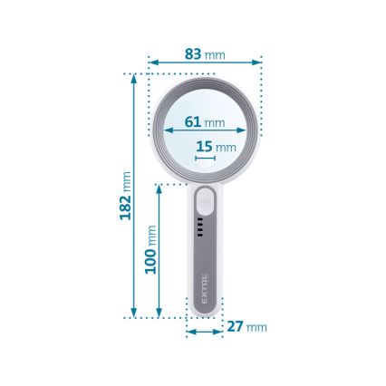 Extol - Dimbare oplaadbare loep met LED‑verlichting, 650 mAh, wit/grijs