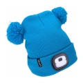 Extol - Kindermuts met hoofdlamp en USB-oplaadbare 250 mAh-accu, blauw met pompons, kindermaat
