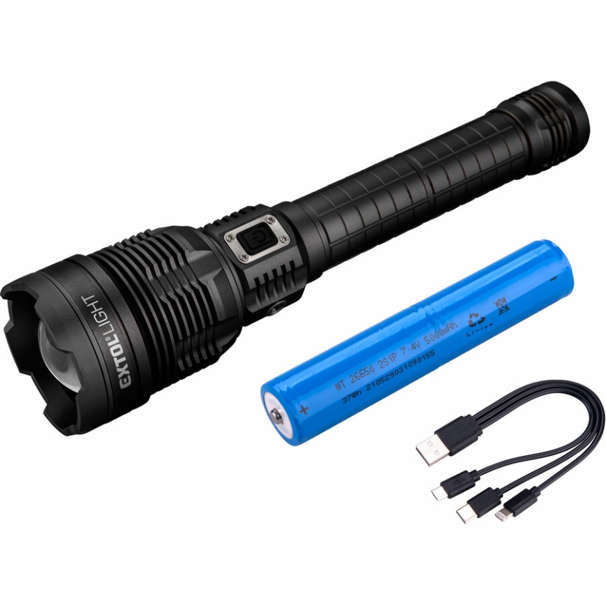 Extol - LED Dimbare oplaadbare zaklamp met powerbank LED/60W/10000 mAh 8000 lm IPX4 zwart