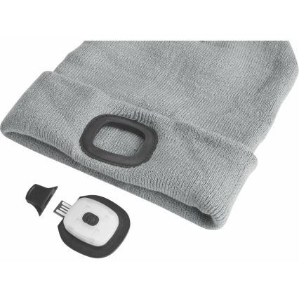 Extol - Muts met geïntegreerde hoofdlamp en USB-oplaadbare 300 mAh-accu, grijs, one-size