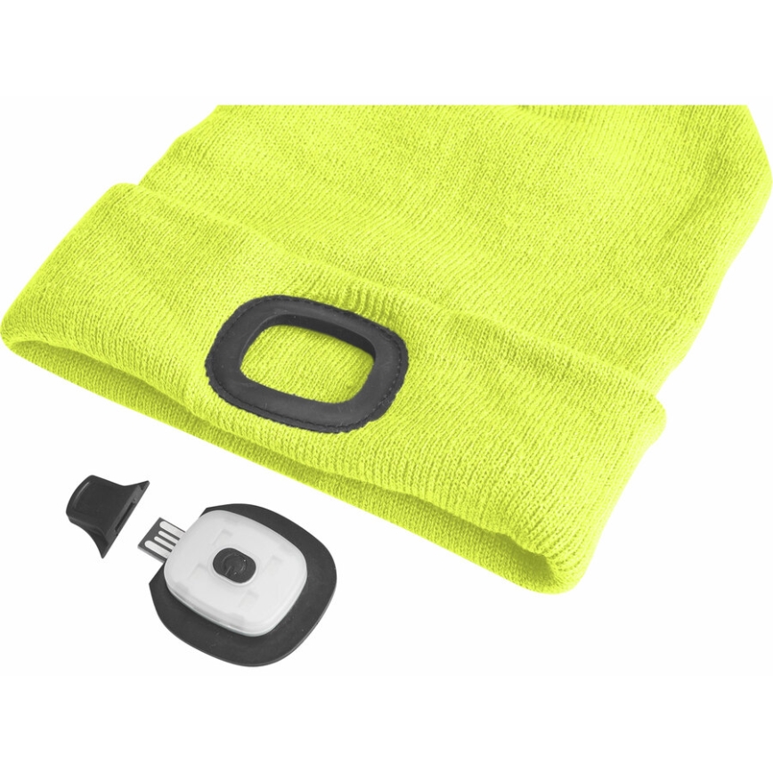 Extol - Muts met hoofdlamp en USB-oplaadbare 300 mAh accu, neongeel, maat UNI