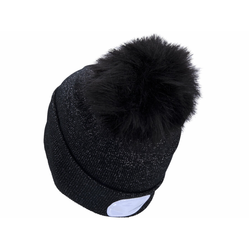Extol - Muts met hoofdlamp en USB-oplaadbare 300 mAh-accu, zwart met pompon, maat UNI