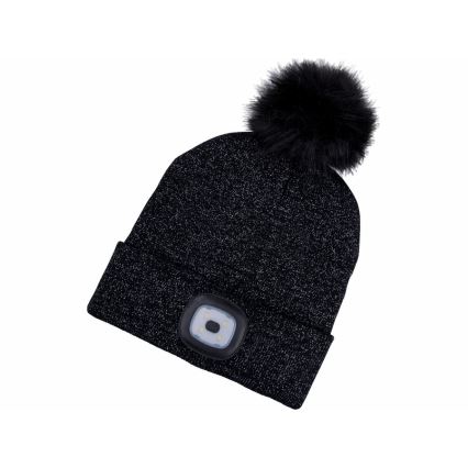 Extol - Muts met hoofdlamp en USB-oplaadbare 300 mAh-accu, zwart met pompon, maat UNI