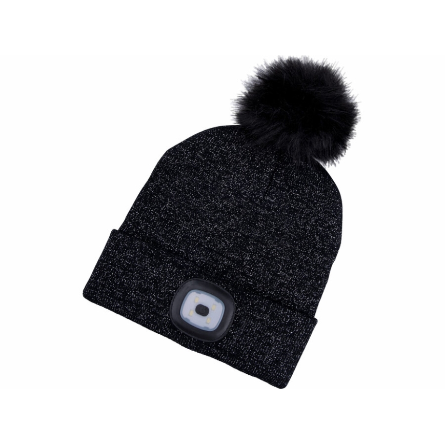 Extol - Muts met hoofdlamp en USB-oplaadbare 300 mAh-accu, zwart met pompon, maat UNI