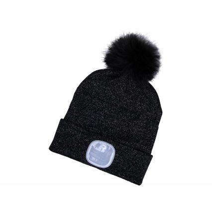 Extol - Muts met hoofdlamp en USB-oplaadbare 300 mAh-accu, zwart met pompon, maat UNI