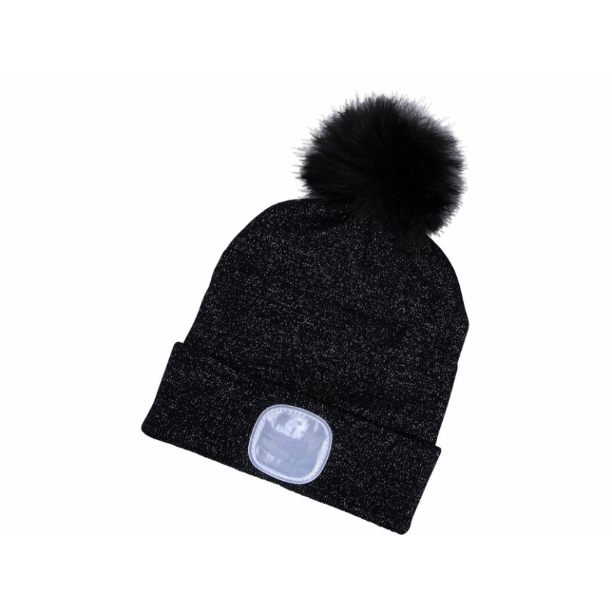 Extol - Muts met hoofdlamp en USB-oplaadbare 300 mAh-accu, zwart met pompon, maat UNI