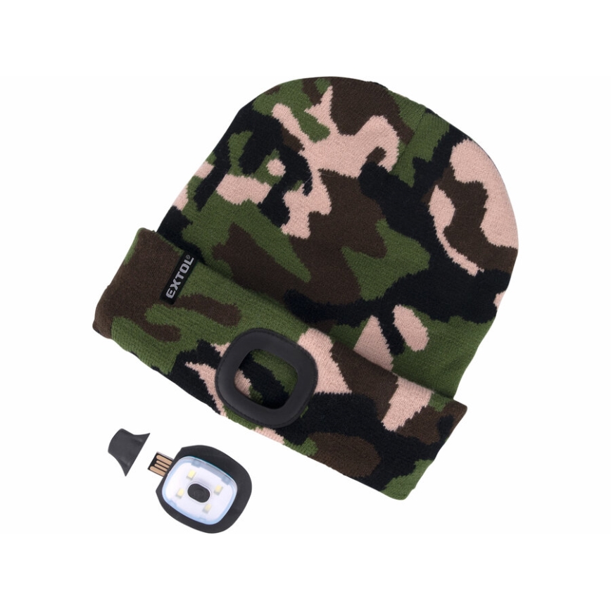 Extol - Muts met hoofdlamp en USB-oplaadbare 300 mAh-batterij, camouflage, maat UNI