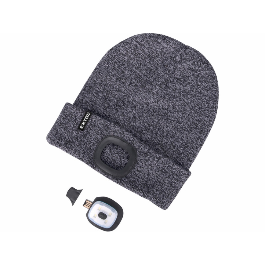 Extol - Muts met hoofdlamp en USB-oplaadbare 300 mAh-batterij, grijs, maat UNI