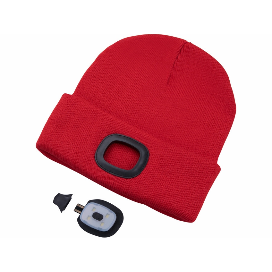 Extol - Muts met hoofdlamp en USB-oplaadbare 300 mAh-batterij, rood, maat UNI