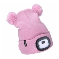 Extol - Muts met hoofdlamp en USB-oplaadfunctie (250 mAh), roze met pompons, kindermaat
