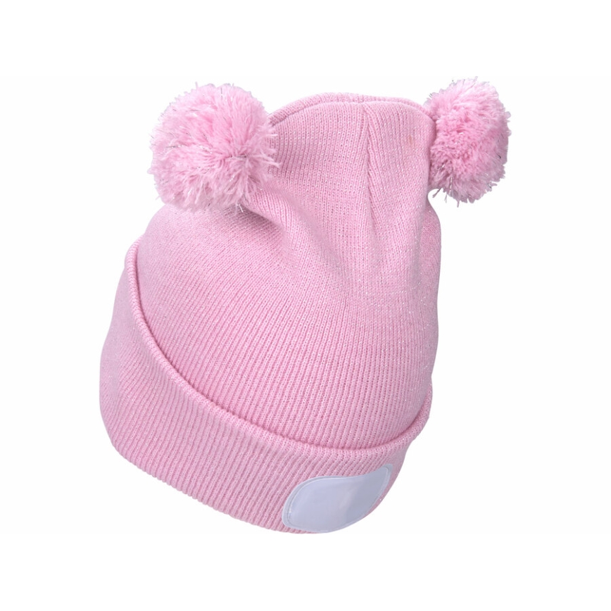 Extol - Muts met hoofdlamp en USB-oplaadfunctie (250 mAh), roze met pompons, kindermaat