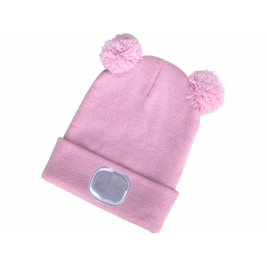 Extol - Muts met hoofdlamp en USB-oplaadfunctie (250 mAh), roze met pompons, kindermaat