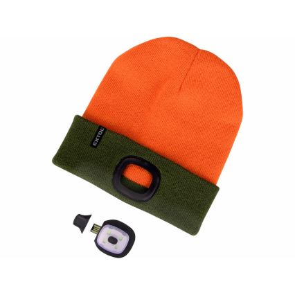 Extol - Muts met ingebouwde hoofdlamp, USB-oplaadbare 300 mAh-accu, neonoranje/neongroen, maat UNI