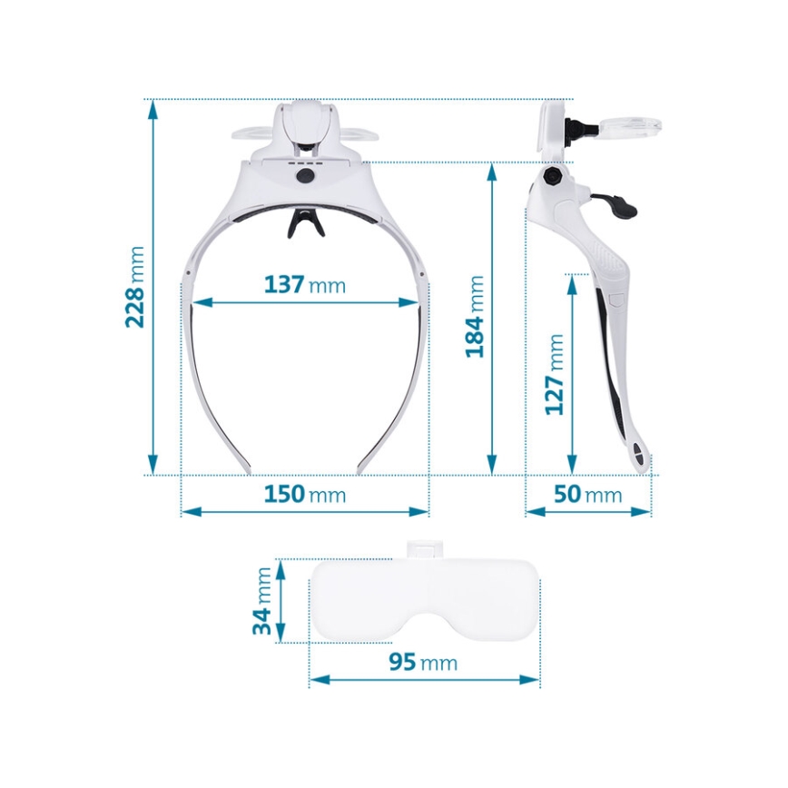 Extol - Oplaadbare loepbril met LED-verlichting/300 mAh