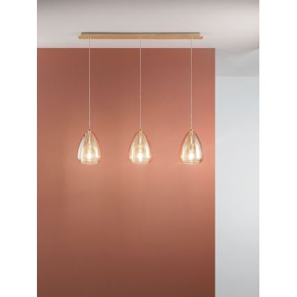 Fabas Luce 3673-48-125 - Hanglamp aan een koord BRITTON 3xE27/40W/230V goud