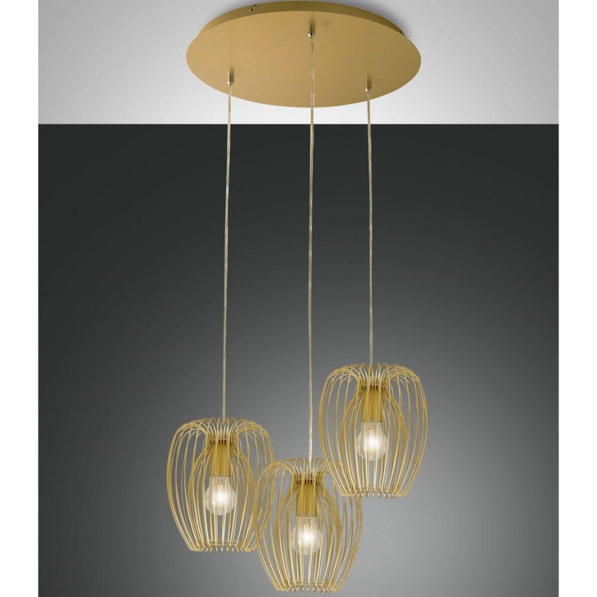 Fabas Luce 3677-47-225 - Hanglamp aan een koord CAMP 3xE27/40W/230V gouden