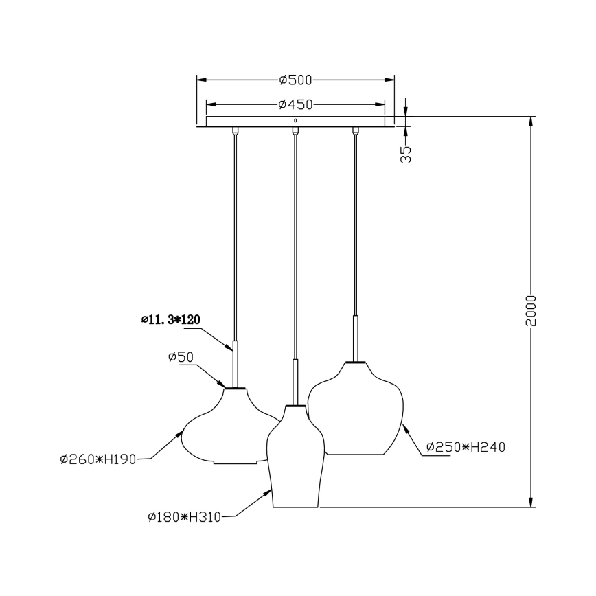 Fabas Luce 3725-47-363 - Hanglamp aan een koord OLBIA 3xE27/40W/230V