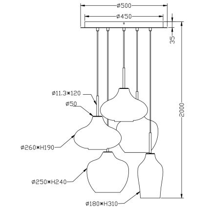 Fabas Luce 3725-49-363 - Hanglamp aan een koord OLBIA 5xE27/40W/230V
