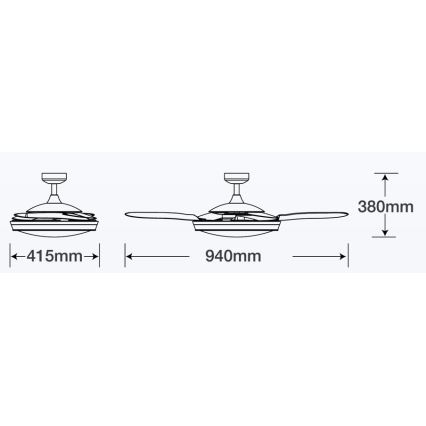 FANAWAY 212982 - Plafondventilator EVORA 2xE27/20W/230V glanzend chroom + afstandsbediening