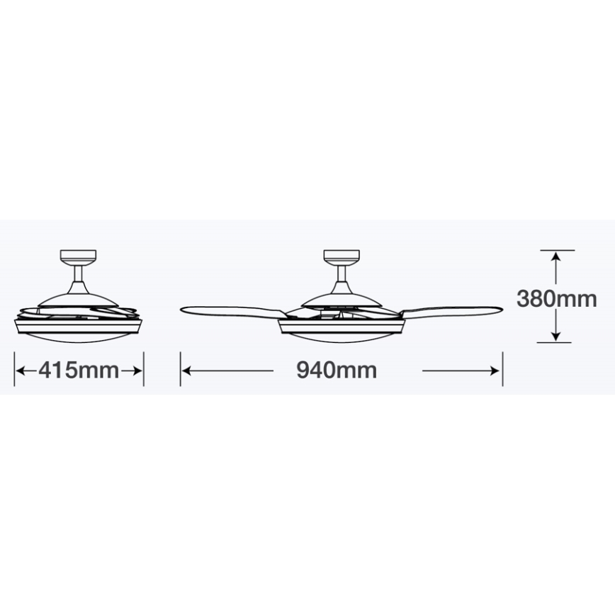 FANAWAY 212982 - Plafondventilator EVORA 2xE27/20W/230V glanzend chroom + afstandsbediening