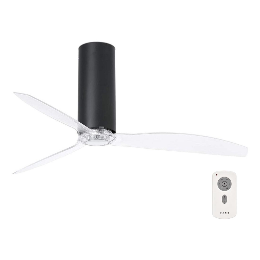 FARO 32036 - Plafondventilator TUBE FAN zwart/doorzichtig + afstandsbediening