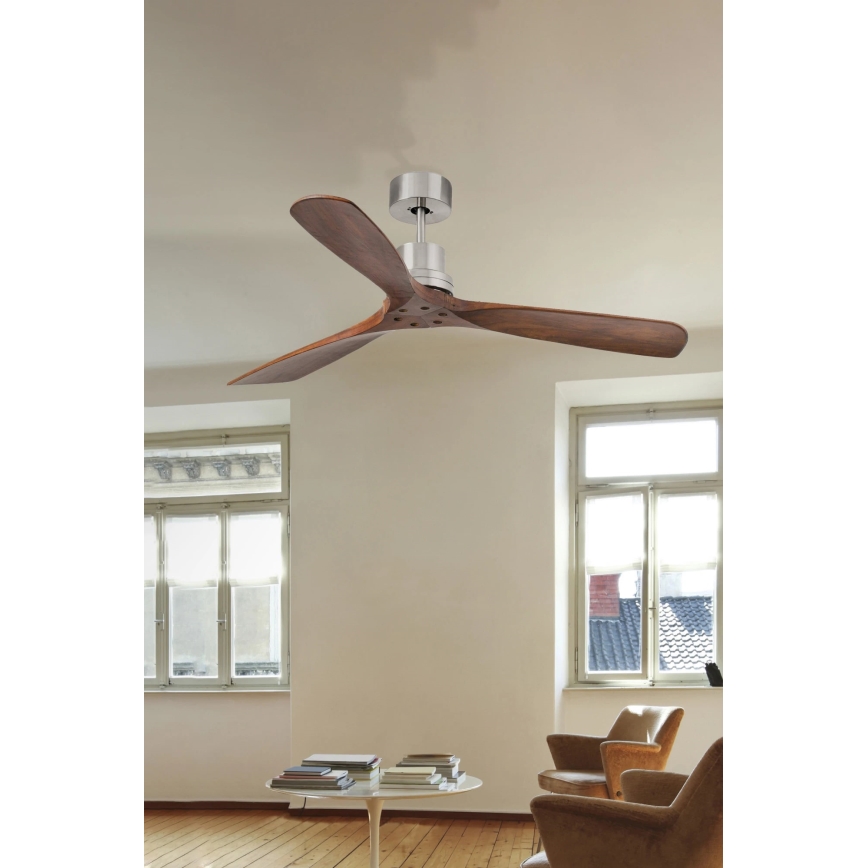 FARO 33370DC - Plafondventilator LANTAU bruin/mat chroom d. 132 cm + afstandsbediening