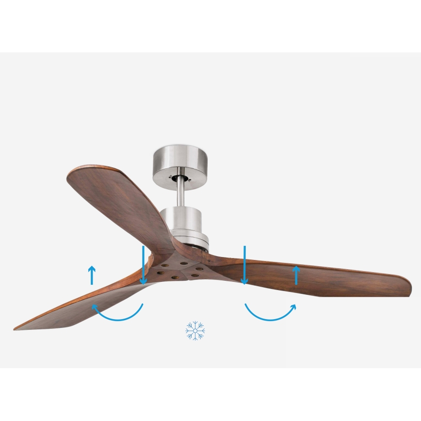 FARO 33370DC - Plafondventilator LANTAU bruin/mat chroom d. 132 cm + afstandsbediening