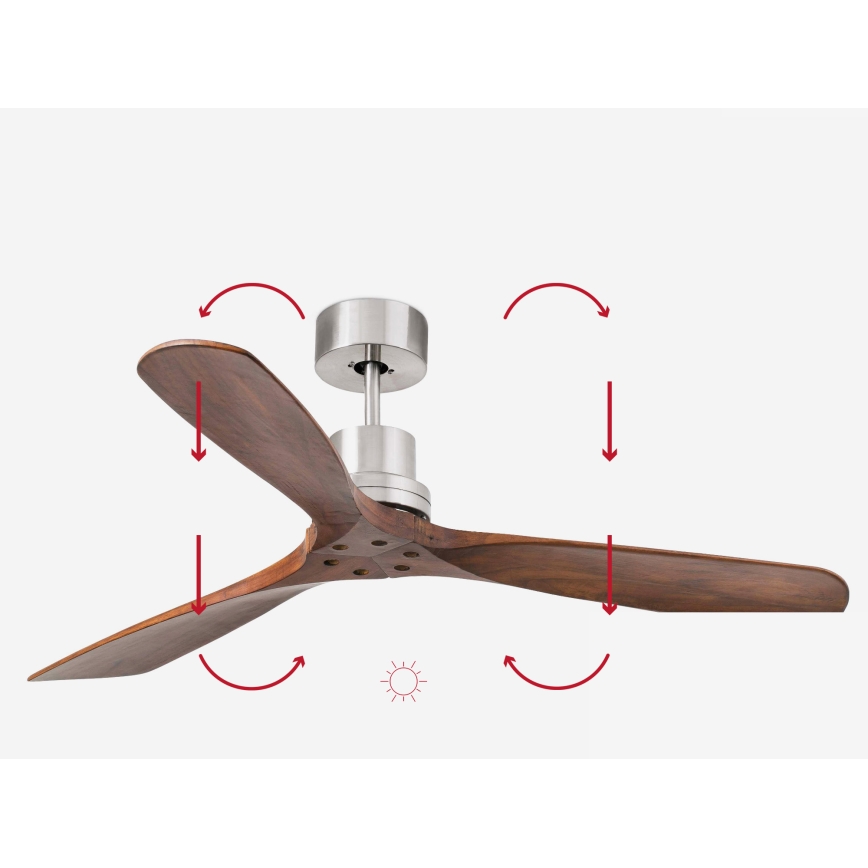 FARO 33370DC - Plafondventilator LANTAU bruin/mat chroom d. 132 cm + afstandsbediening