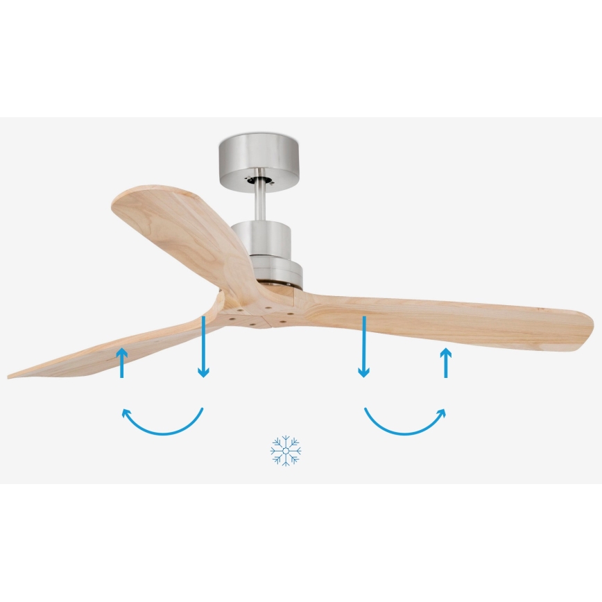 FARO 33373DC - Plafondventilator LANTAU hout/mat chroom d. 132 cm + afstandsbediening