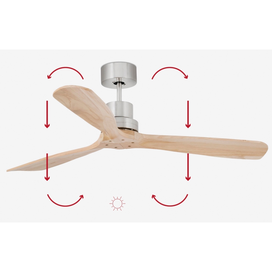 FARO 33373DC - Plafondventilator LANTAU hout/mat chroom d. 132 cm + afstandsbediening