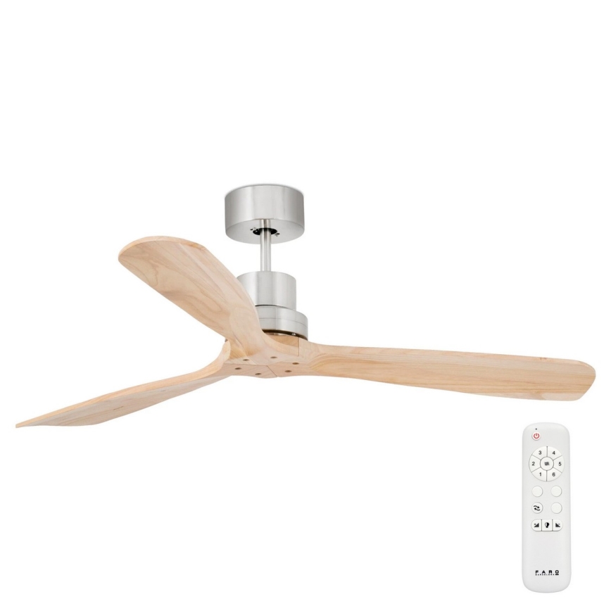 FARO 33373DC - Plafondventilator LANTAU hout/mat chroom d. 132 cm + afstandsbediening