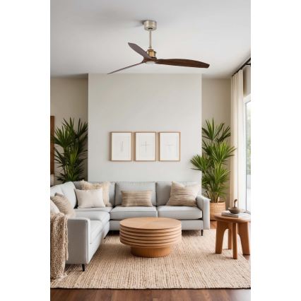FARO 33398WT - Plafondventilator JUST FAN M Ø 128 cm bruin/messing met Wi-Fi Tuya + afstandsbediening