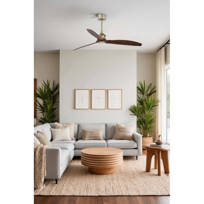 FARO 33398WT - Plafondventilator JUST FAN M Ø 128 cm bruin/messing met Wi-Fi Tuya + afstandsbediening