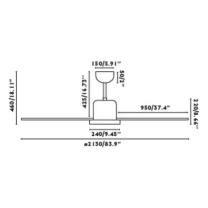 FARO 33461A - Plafondventilator ANDROS XL wit d. 213 cm + afstandsbediening