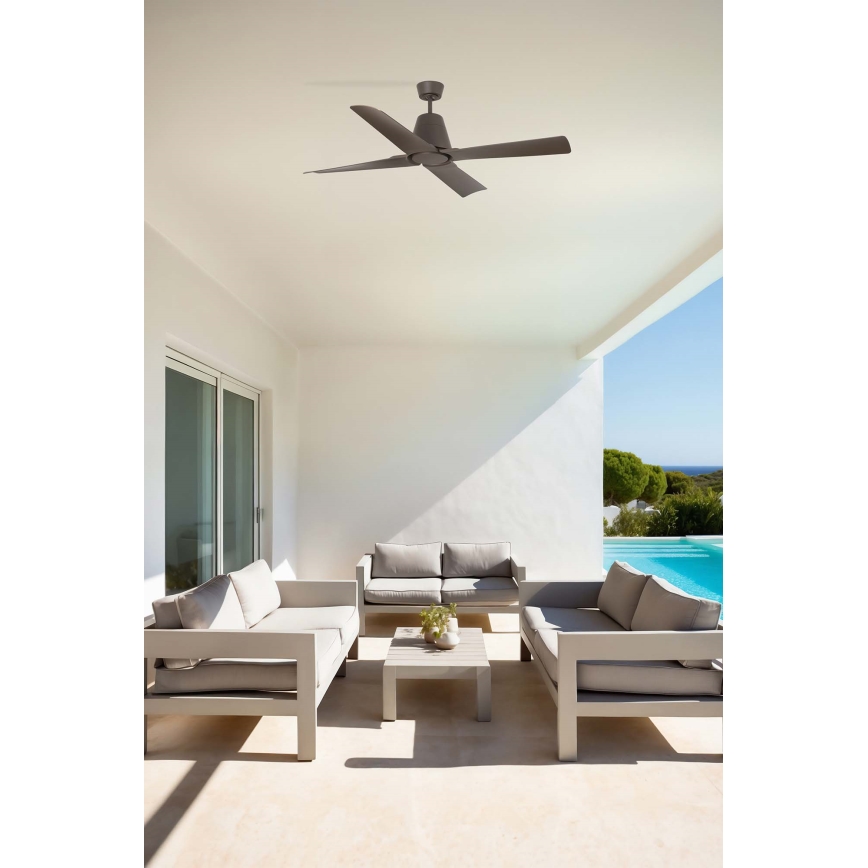 FARO 33490 - Plafondventilator TYPHOON IP44 bruin + afstandsbediening