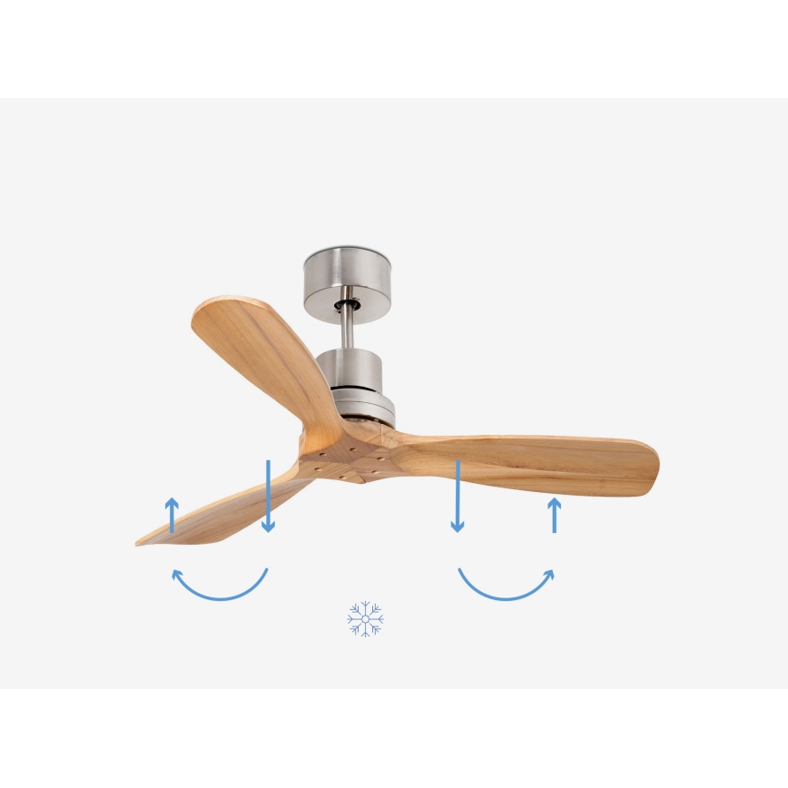 FARO 33509DC - Plafondventilator MINI LANTAU mat chroom/hout diameter 107 cm + afstandsbediening