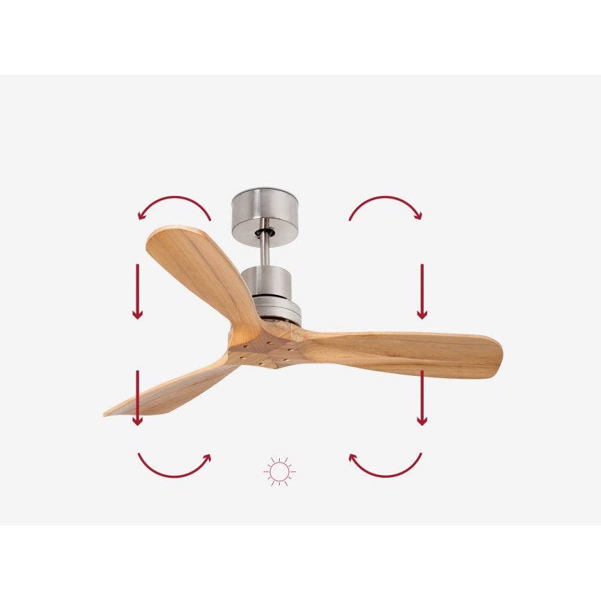 FARO 33509DC - Plafondventilator MINI LANTAU mat chroom/hout diameter 107 cm + afstandsbediening