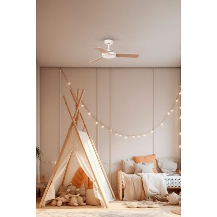 FARO 33603DC - Plafondventilator MINI MALLORCA S bruin/wit d. 106 cm + afstandsbediening