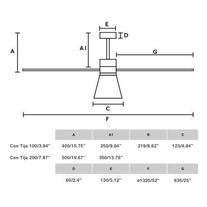 FARO 33761WT-23 - LED dimbare plafondventilator AMELIA L CONE LED/20W/230V 2700/3500/5000K zwart diameter 132 cm Wi-Fi Tuya + afstandsbediening