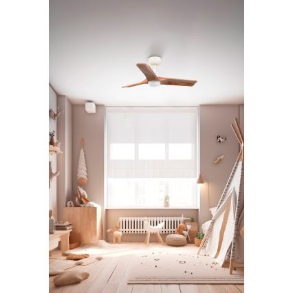 FARO 33805-1TW - LED-dimbare plafondventilator HEYWOOD met geïntegreerde LED/10W/230V 2700/3000/4000K hout/wit Ø 90 cm + afstandsbediening
