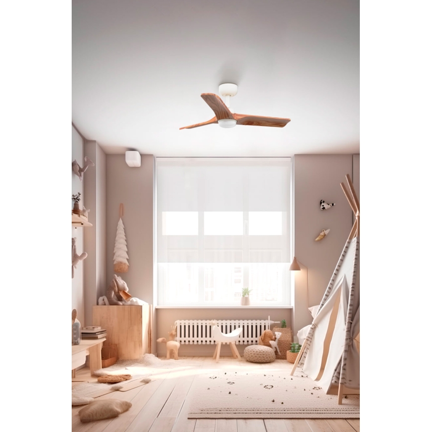 FARO 33805-1TW - LED-dimbare plafondventilator HEYWOOD met geïntegreerde LED/10W/230V 2700/3000/4000K hout/wit Ø 90 cm + afstandsbediening