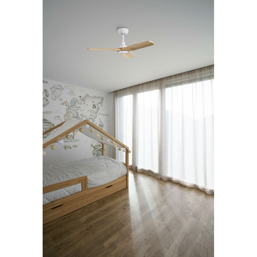 FARO 33805WT - Plafondventilator HEYWOOD S hout/wit diameter 90 cm Wi-Fi Tuya + afstandsbediening