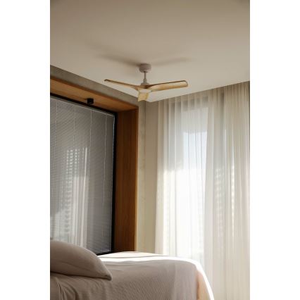 FARO 33805WT - Plafondventilator HEYWOOD S hout/wit diameter 90 cm Wi-Fi Tuya + afstandsbediening