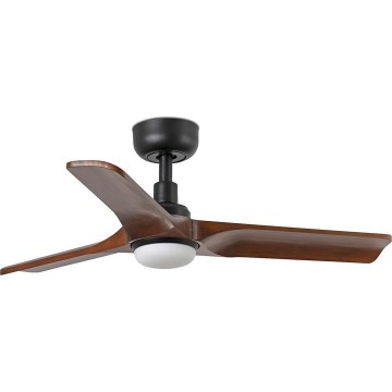 FARO 33806WT1S - Dimbare LED-plafondventilator HEYWOOD S met LED/10W/230V, 2700/3000/4000K, Ø 90 cm, hout/zwart, Wi‑Fi Tuya + afstandsbediening