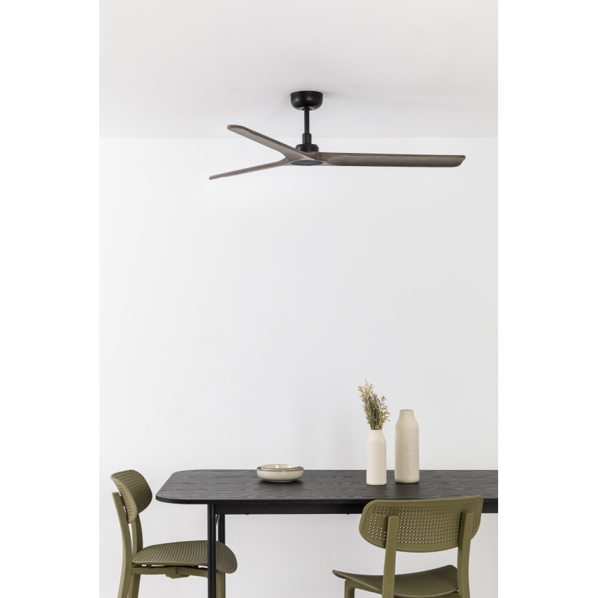 FARO 33809WT - Plafondventilator HEYWOOD L hout/zwart diameter 132 cm Wi-Fi Tuya + afstandsbediening
