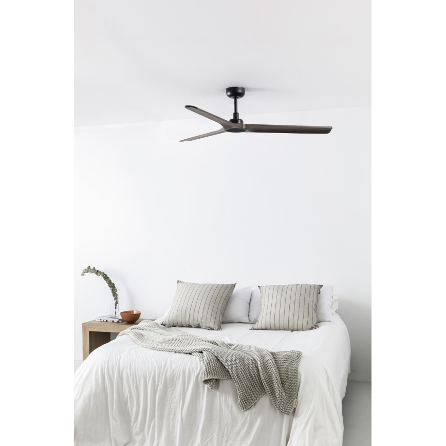 FARO 33809WT - Plafondventilator HEYWOOD L hout/zwart diameter 132 cm Wi-Fi Tuya + afstandsbediening