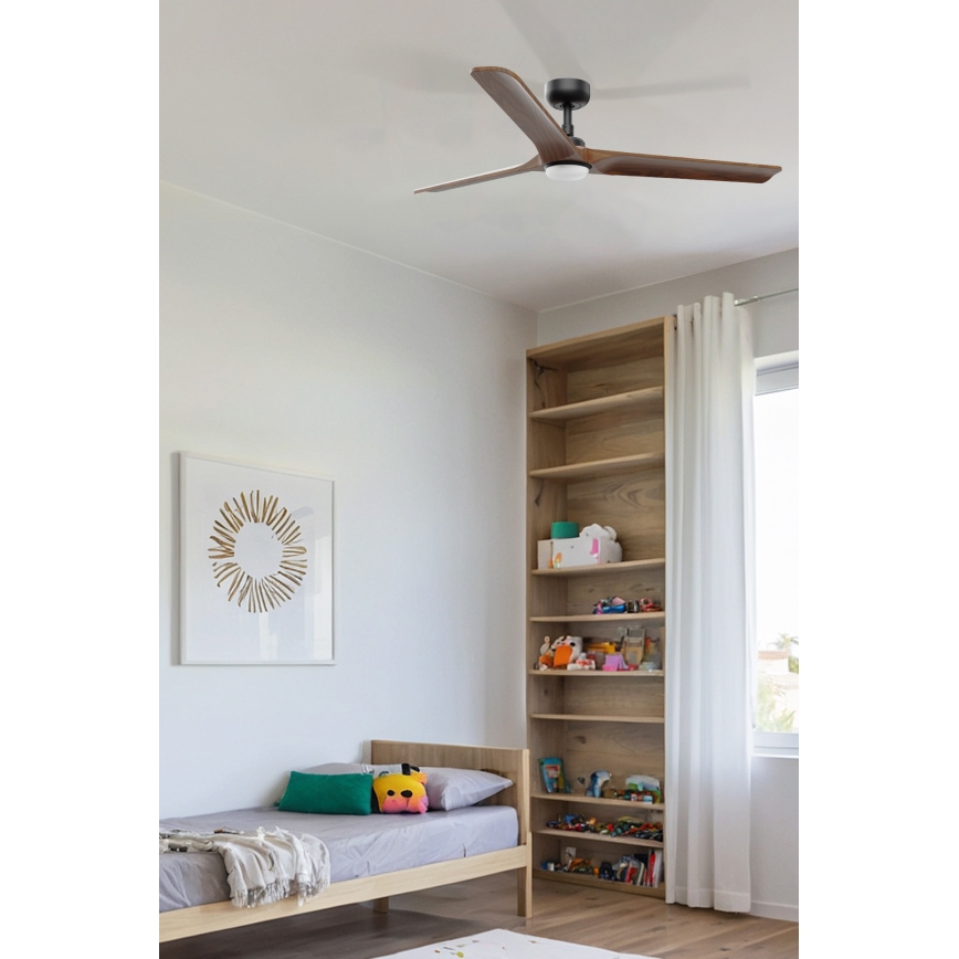 FARO 33809WT1S - LED-dimbare plafondventilator HEYWOOD L LED/10W/230V 2700/3000/4000K Ø 132 cm hout/zwart Wi-Fi Tuya + afstandsbediening