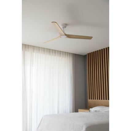 FARO 33810WT - Plafondventilator HEYWOOD L hout/wit diameter 132 cm Wi-Fi Tuya + afstandsbediening