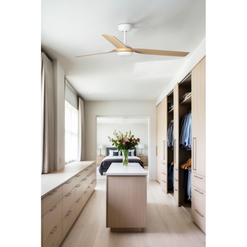 FARO 33816WT - Plafondventilator PUNT M bruin/wit diameter 132 cm Wi-Fi Tuya + afstandsbediening