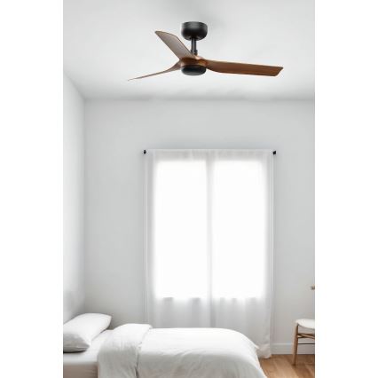 FARO 33823WT - Plafondventilator MINI PUNT S bruin/zwart diameter 90 cm Wi-Fi Tuya + afstandsbediening